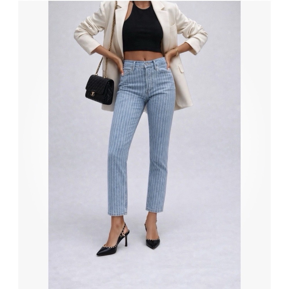 Everlane The 90s Cheeky Straight Ankle Jeans Size 25 Blue White Railroad Striped